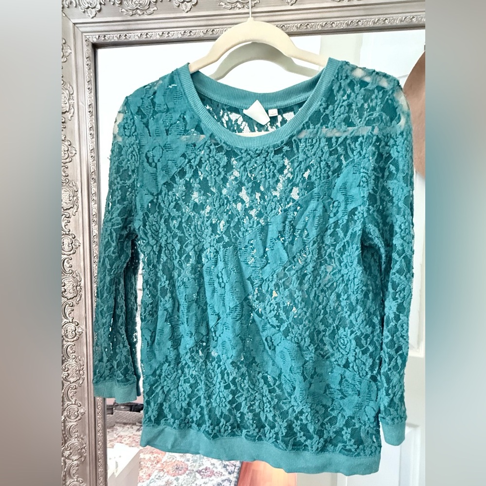 Eloise lace long sleeve teal top